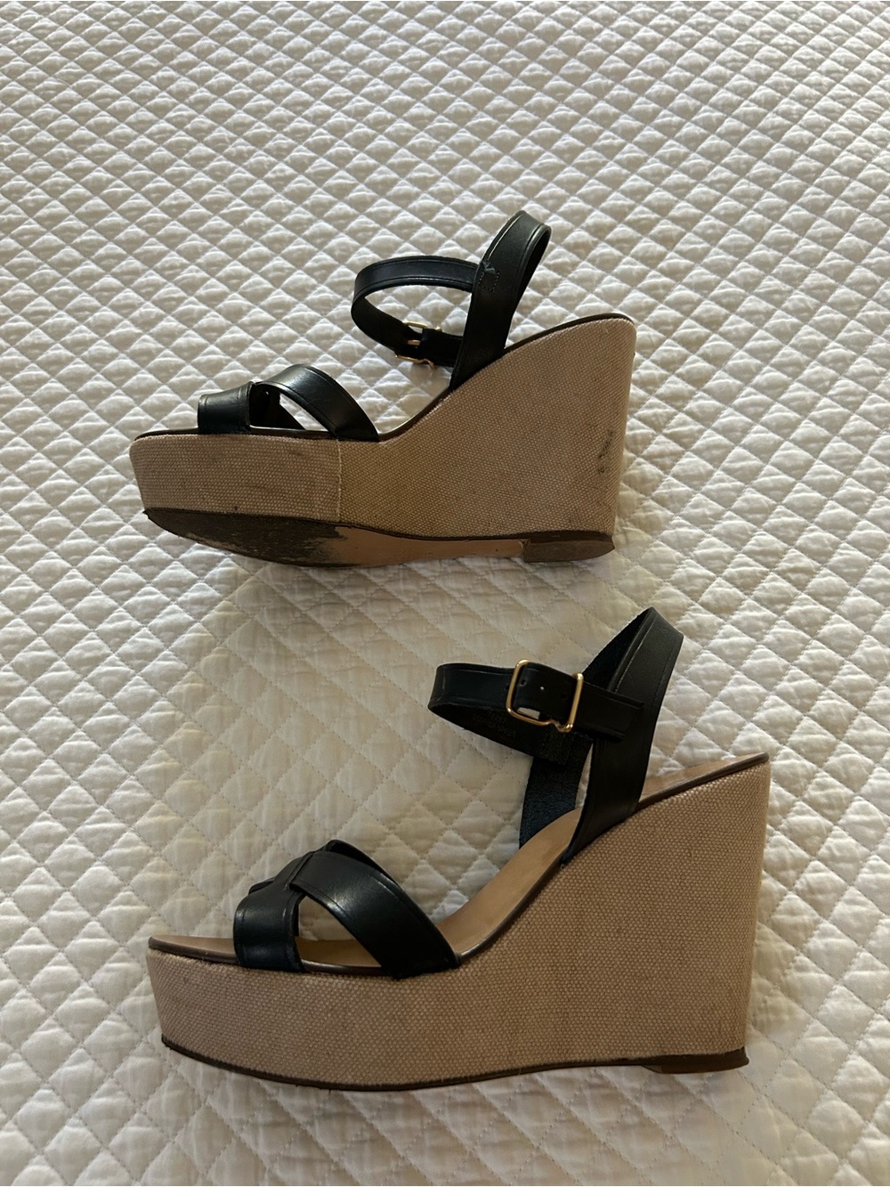 J. Crew- made in Italy Dark navy leather Wedge Sandals - size 8. - Picture 7 of 10